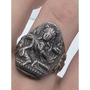 VINTAGE STERLING SILVER 925 BUDDHA BUDDHIST RING OLD HANDMADE SIZE 10.5